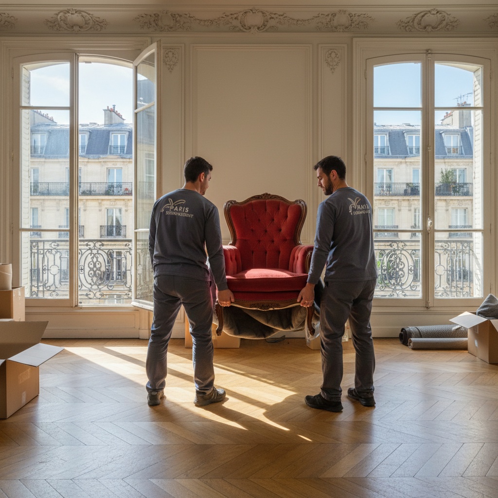 Équipe de Débarras Professionnels vidant un appartement haussmannien à Paris 16