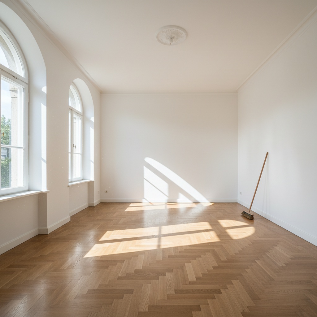 Pièce d'appartement vide et propre après un débarras à Paris 16