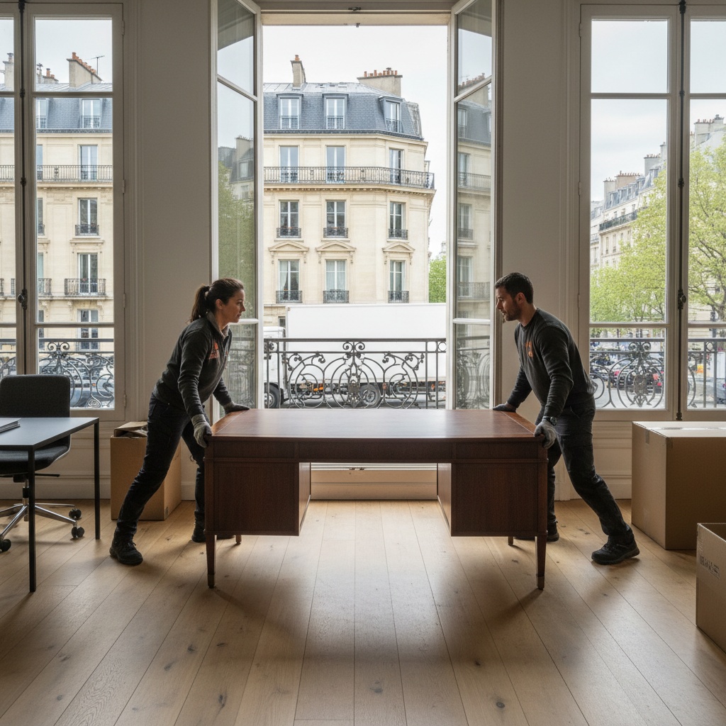 Équipe de Débarras Professionnels en intervention dans un bureau du 8ème arrondissement de Paris