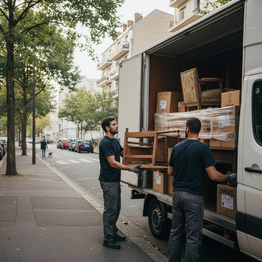 Équipe de Débarras Professionnels chargeant un camion à Créteil