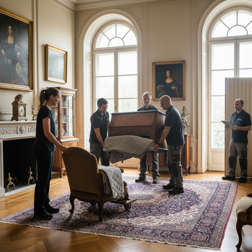 Équipe de Débarras Professionnels gérant avec soin des meubles de valeur à Saint-Nom-la-Bretèche.