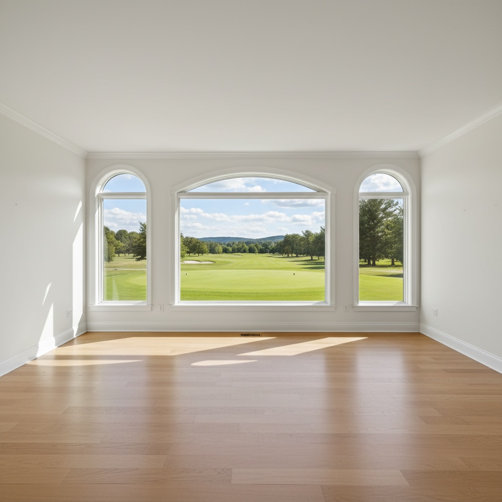 Pièce entièrement vidée et nettoyée avec une vue imprenable sur le golf de Saint-Nom-la-Bretèche.