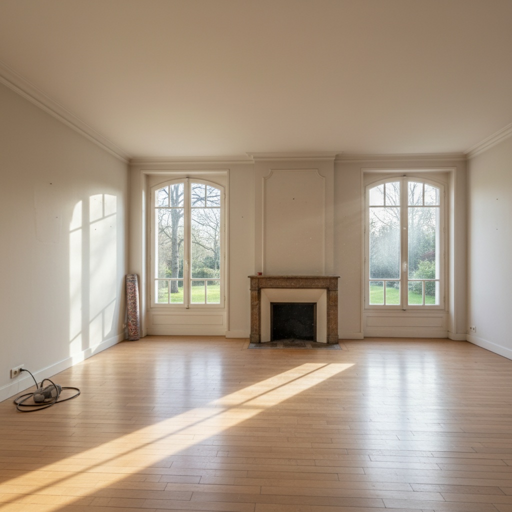 Salon lumineux et vide après une intervention de débarras au Vésinet