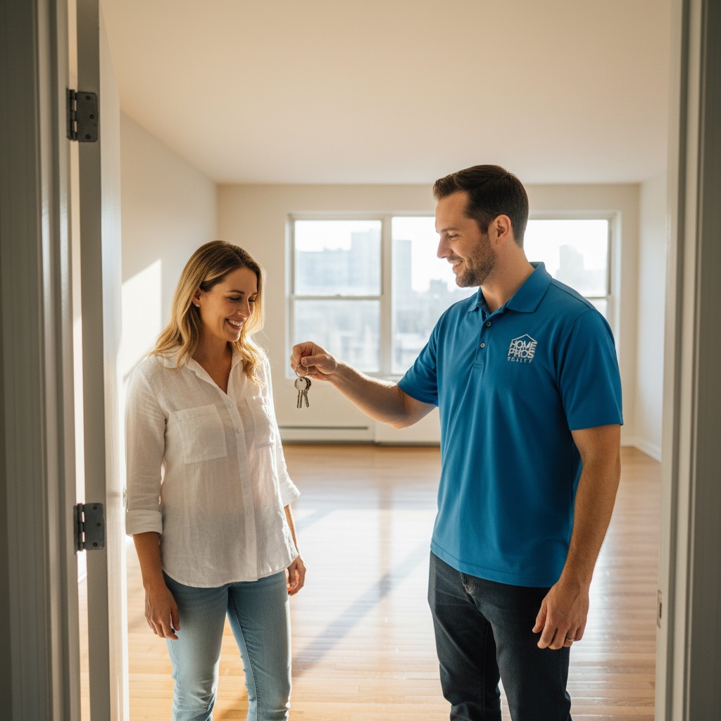 Client satisfait recevant les clés d'un appartement vidé et nettoyé en Île-de-France.