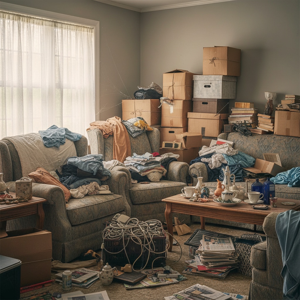 Maison très encombrée avant un débarras complet.