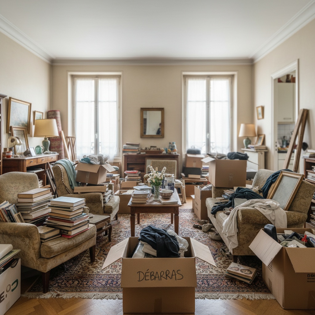 Appartement encombré avant le débarras à Neuilly-sur-Seine