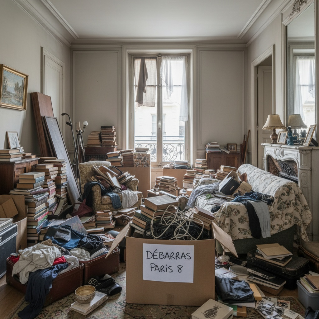 Appartement encombré avant le débarras à Paris 8