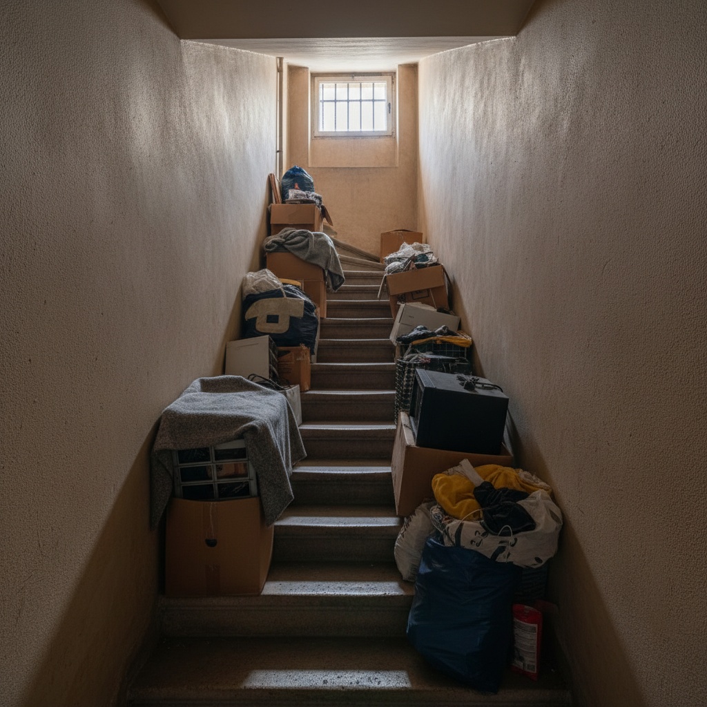 Accès difficile dans un escalier de cave étroit