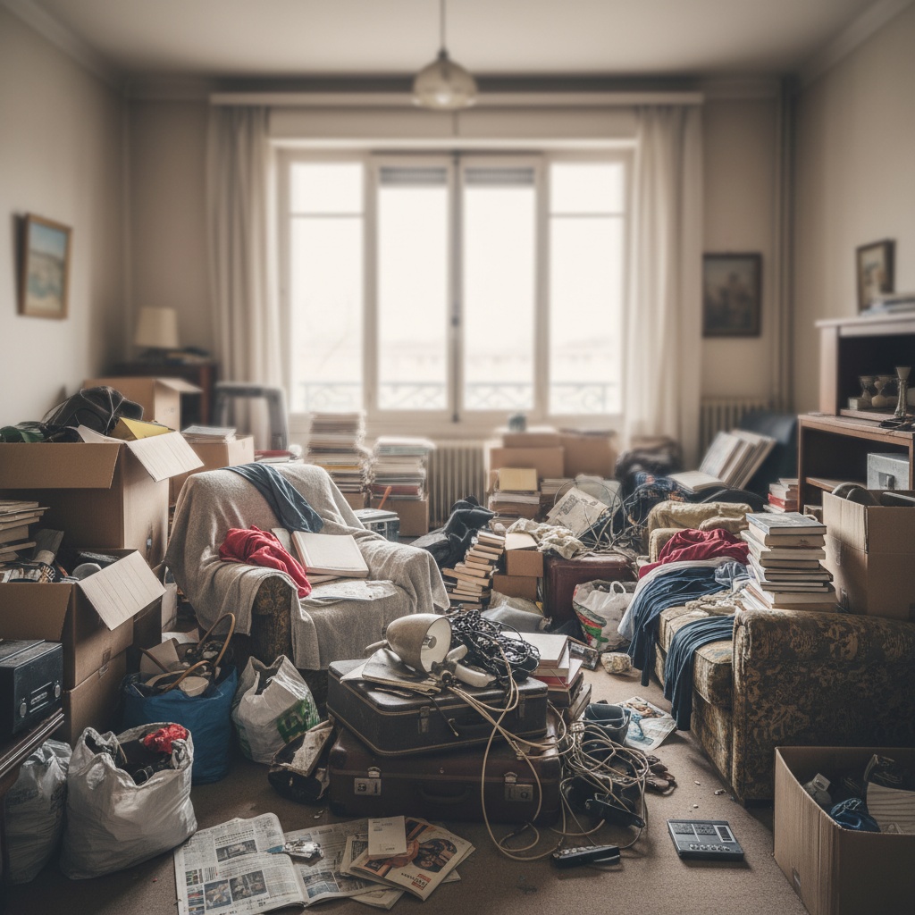 Appartement encombré avant le débarras