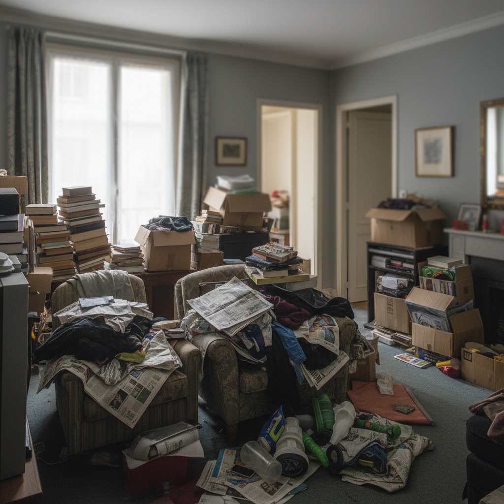 Appartement encombré à Courbevoie avant l'intervention de débarras