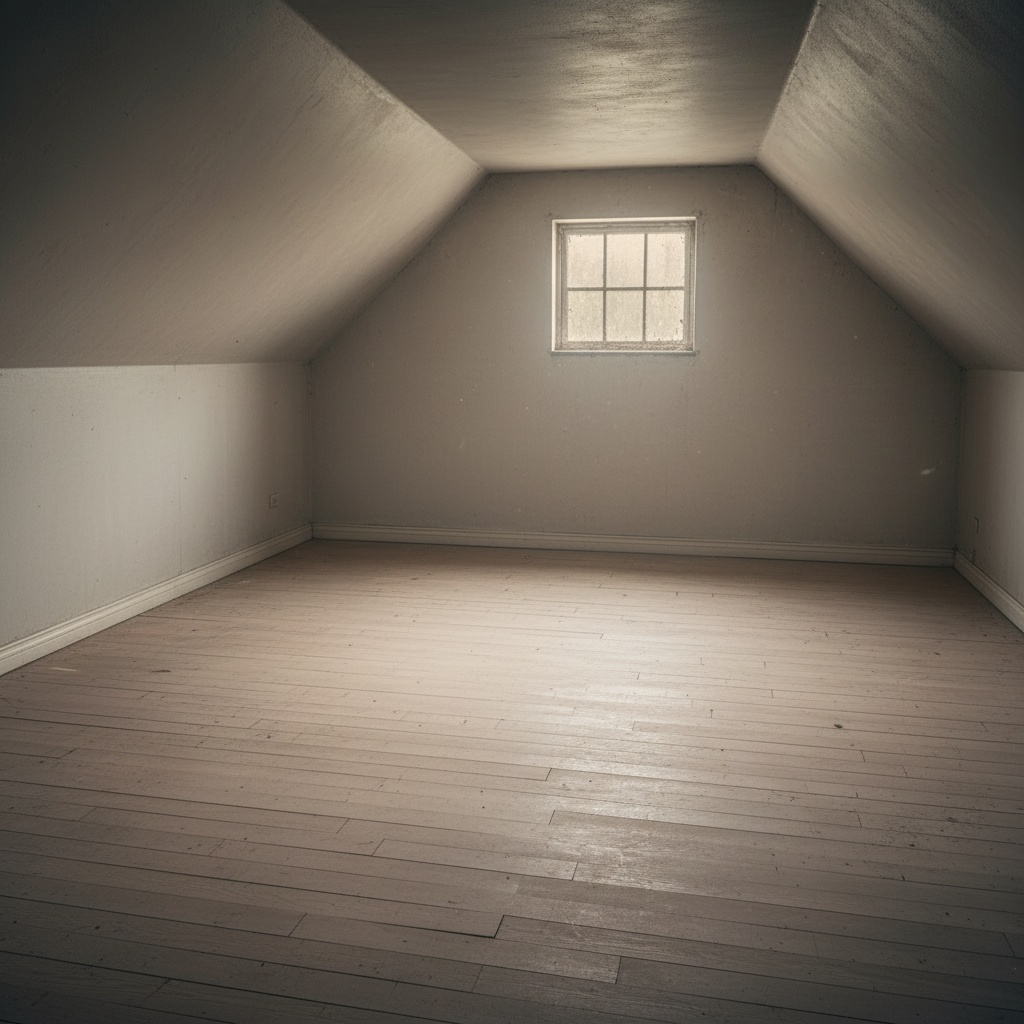 Photo du même grenier, vide et propre, après le débarras