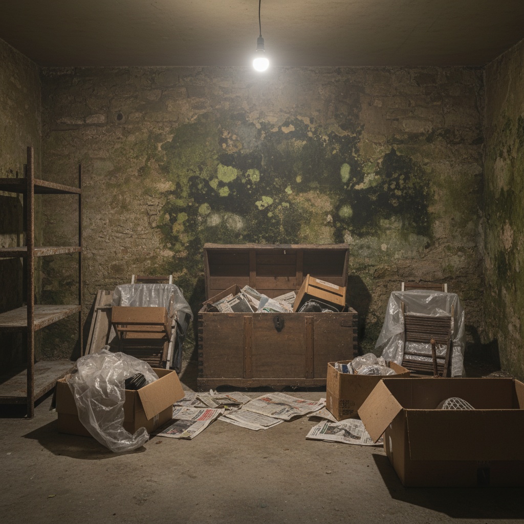 Cave parisienne humide avec traces de moisissure