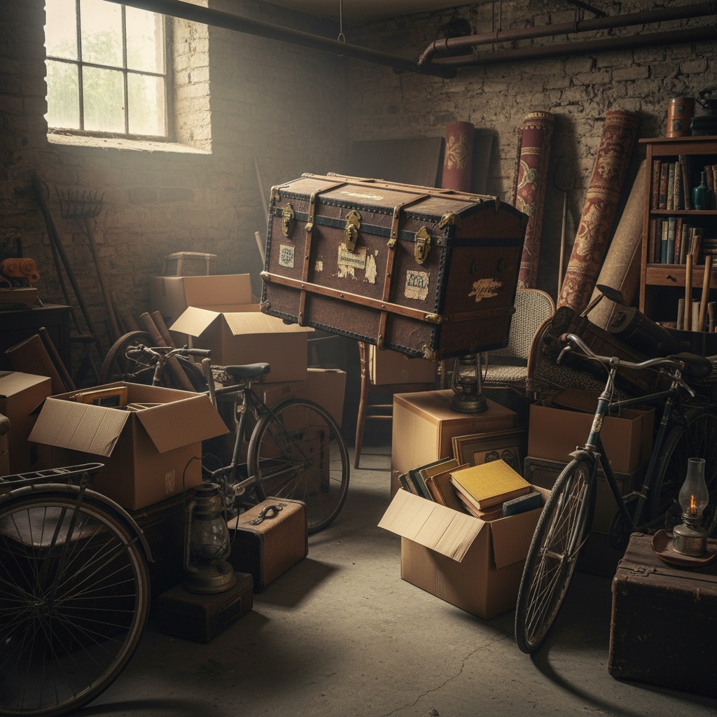 Désencombrement d'une cave pleine d'objets anciens