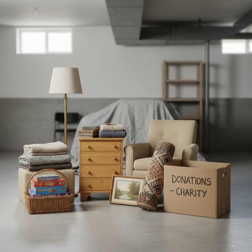 Illustration de meubles et objets donnés à une association caritative.