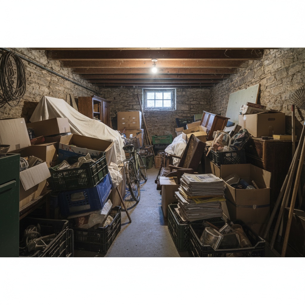 Illustration d'une cave encombrée avant débarras