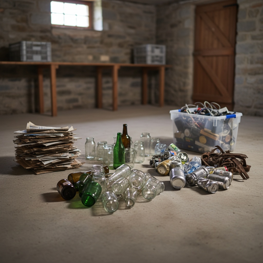 Illustration de différents matériaux triés pour le recyclage.