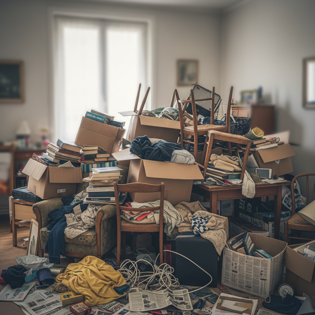 Pièce encombrée avant le débarras à Saint-Cloud