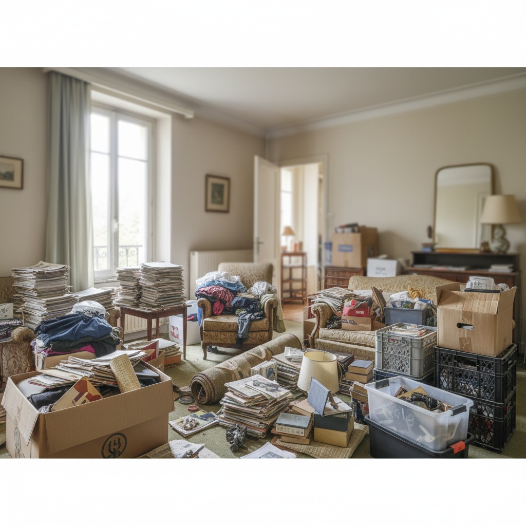 Appartement encombré à Saint-Mandé avant le débarras.