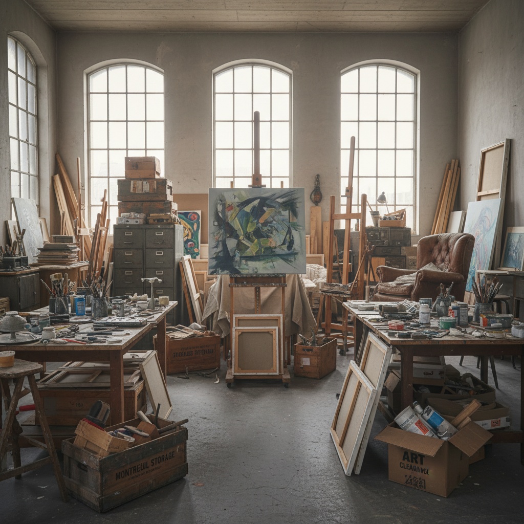 Illustration d'un loft d'artiste encombré