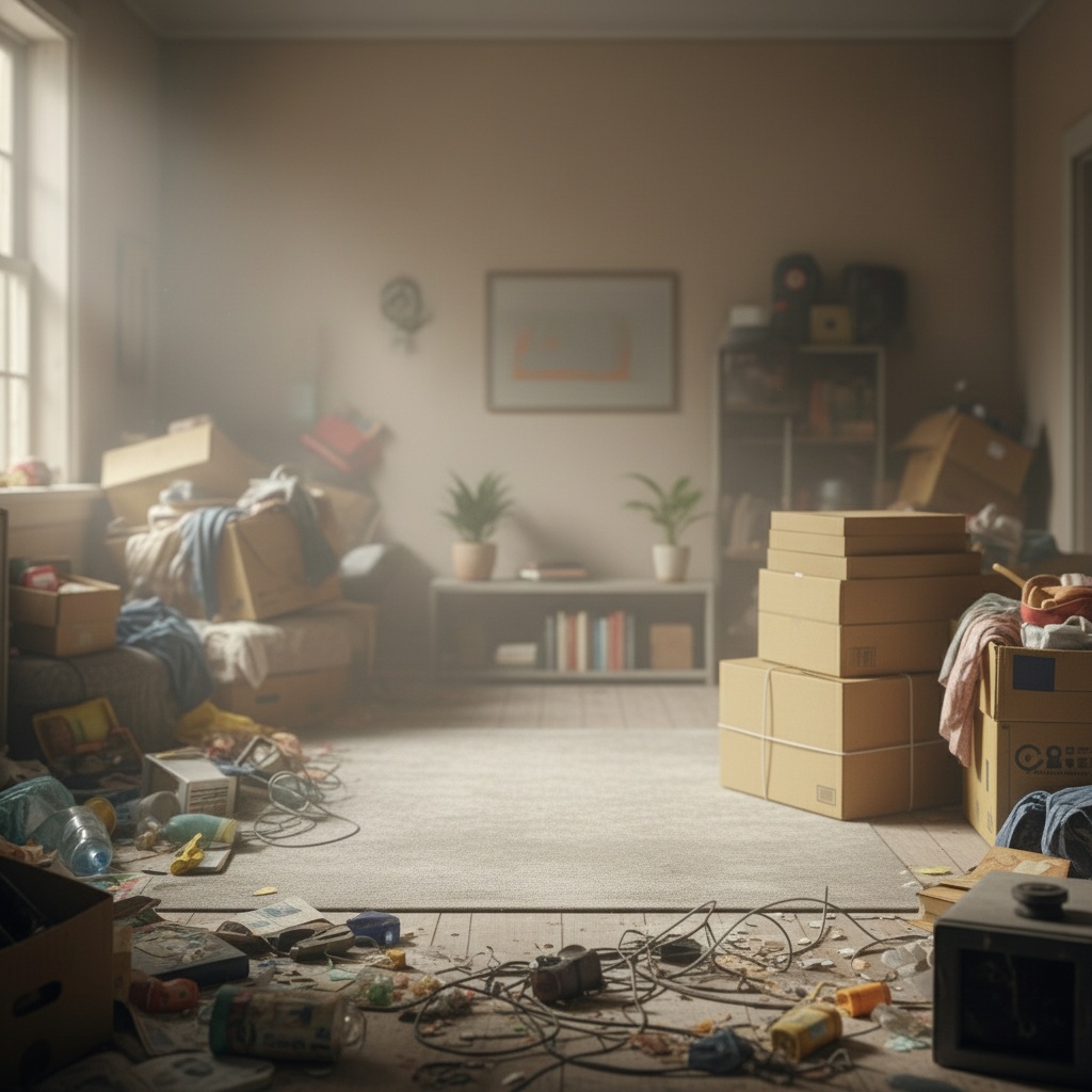 Même pièce propre et désinfectée après le débarras