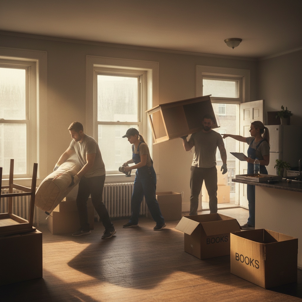 Équipe de débarras professionnelle vidant un appartement à Bois-Colombes