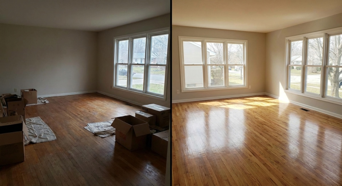 Pièce vide et nettoyée après intervention de débarras professionnel