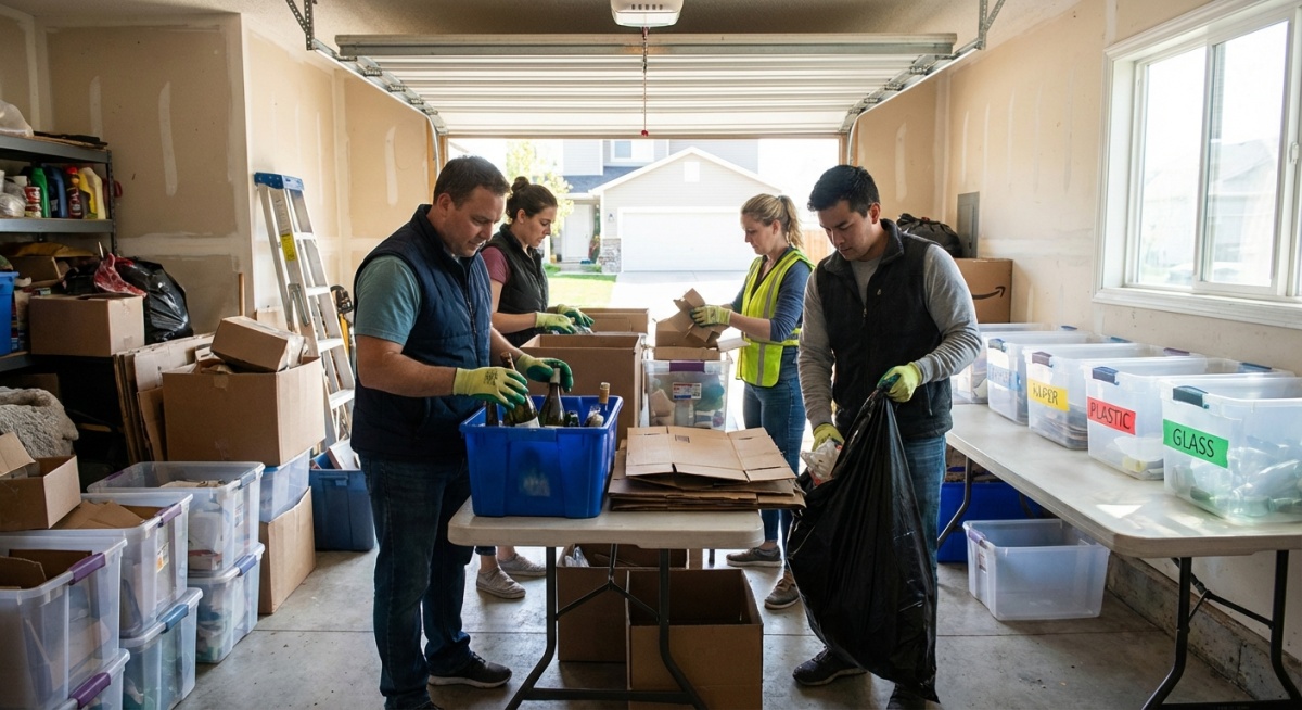 Équipe de professionnels triant les objets lors d'un débarras à Clamart