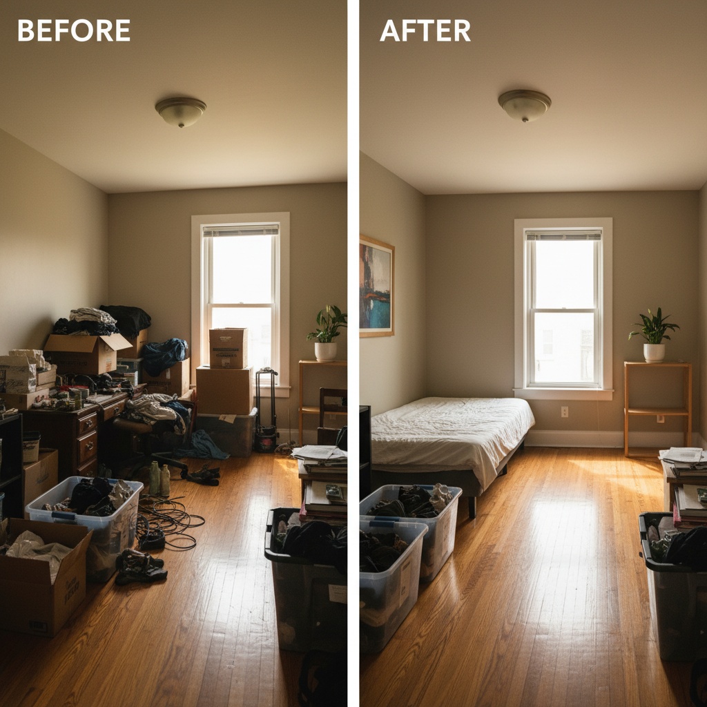 Espace résidentiel complètement vidé et nettoyé après intervention de débarras professionnel