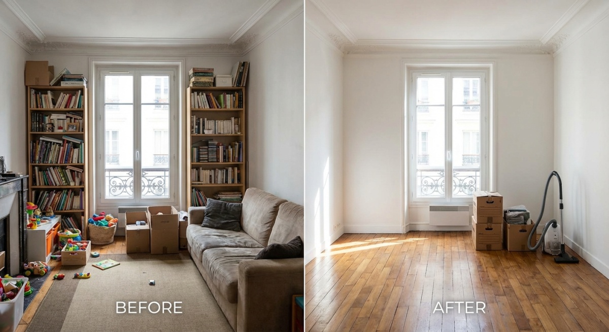 Transformation d'un appartement encombré à vide après débarras professionnel