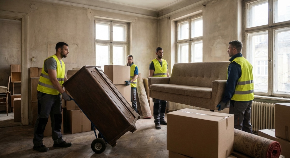 Équipe de débarras professionnel vidant une maison résidentielle au Plessis-Robinson
