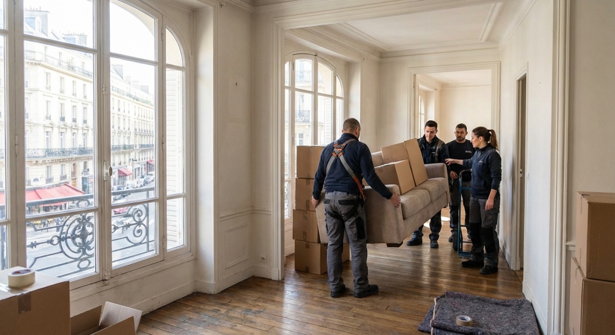 Équipe professionnelle effectuant un débarras d'appartement à Paris 10ème