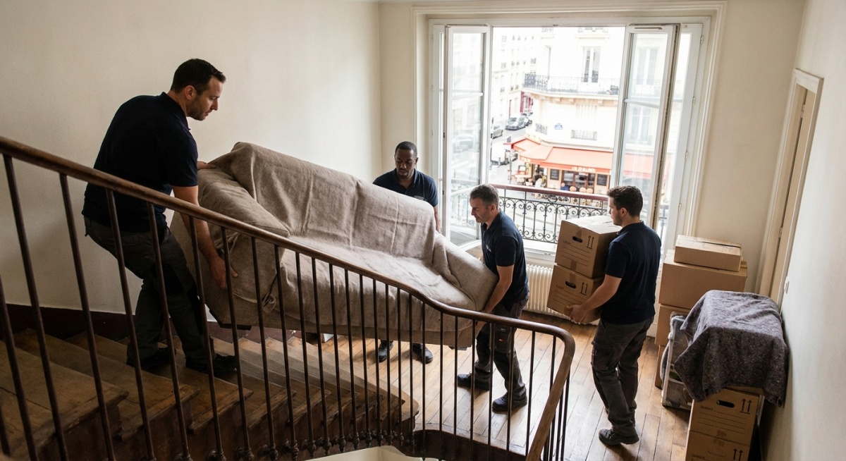 Équipe de débarras professionnelle vidant un appartement à Paris 12ème