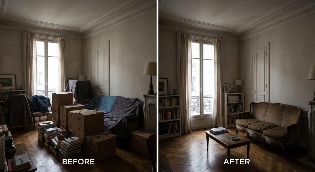 Appartement parisien encombré avant débarras professionnel
