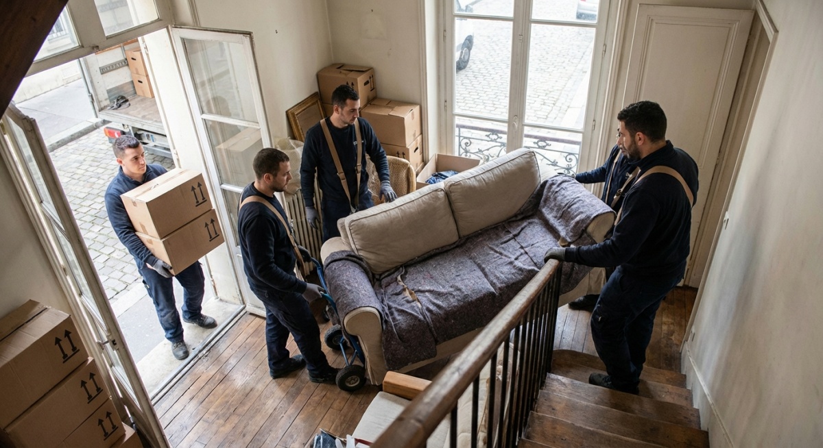 Équipe professionnelle effectuant un débarras d'appartement à Paris 13