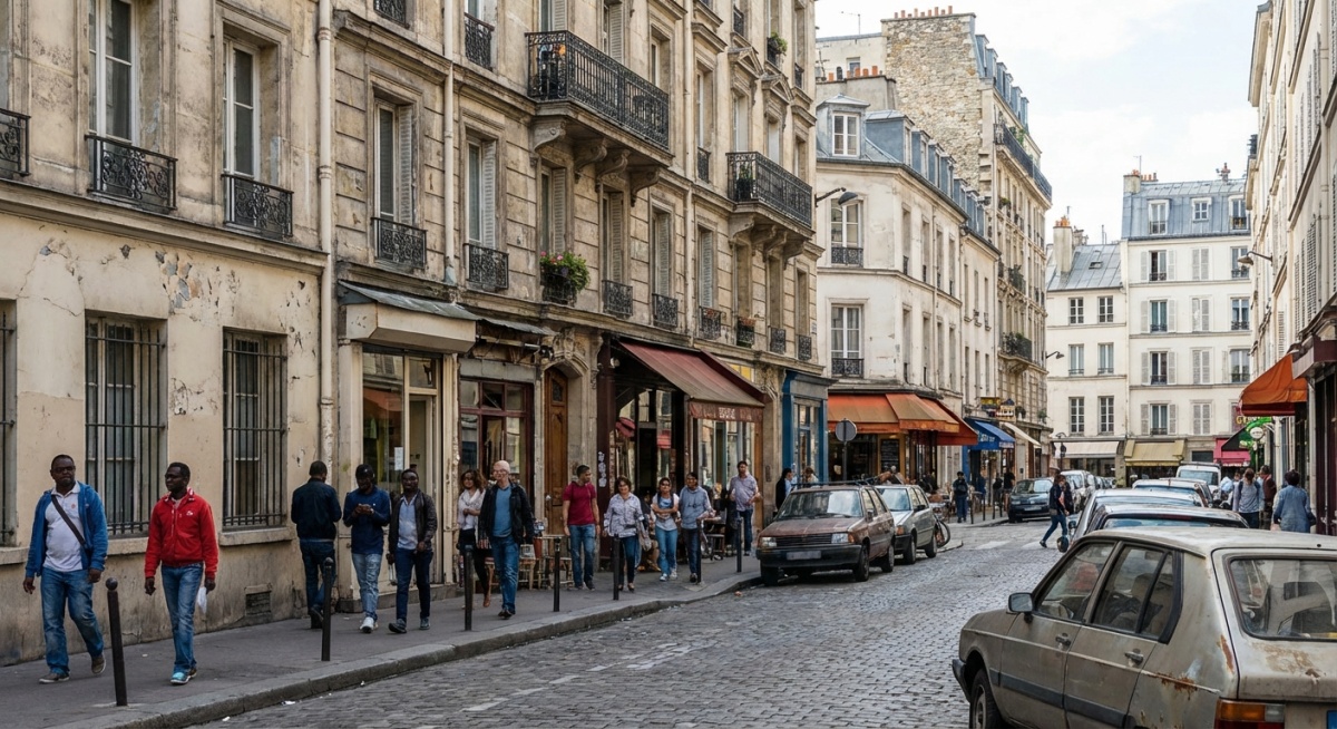 Rue typique de Belleville à Paris 20ème avec immeubles parisiens anciens