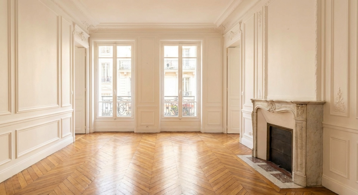 Appartement parisien vide et nettoyé après intervention de débarras professionnel