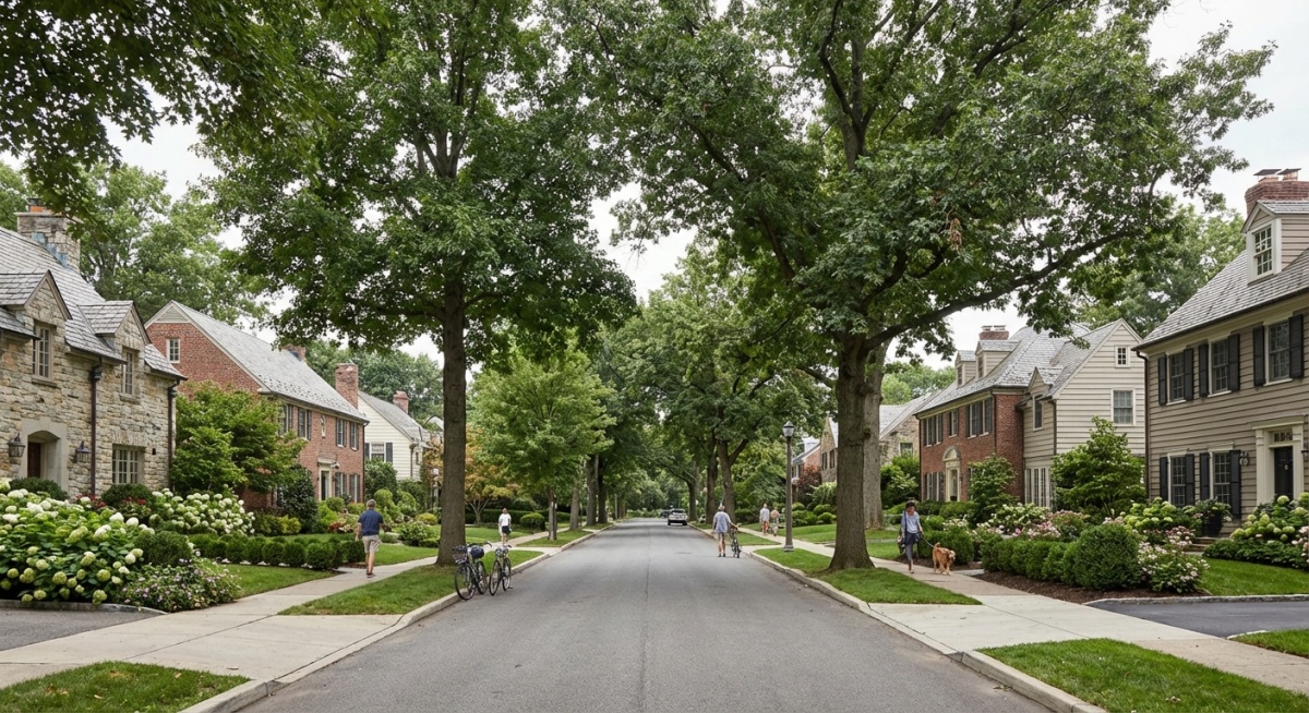 Quartier résidentiel de Ville-d'Avray avec maisons bourgeoises et jardins arborés