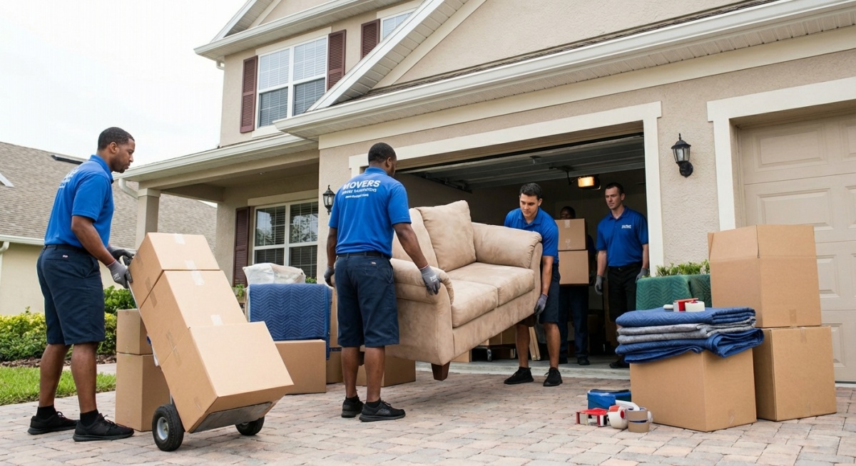 Équipe professionnelle effectuant l'enlèvement d'encombrants avec soin et organisation