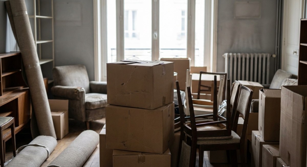 Photo avant - appartement parisien encombré de meubles et cartons