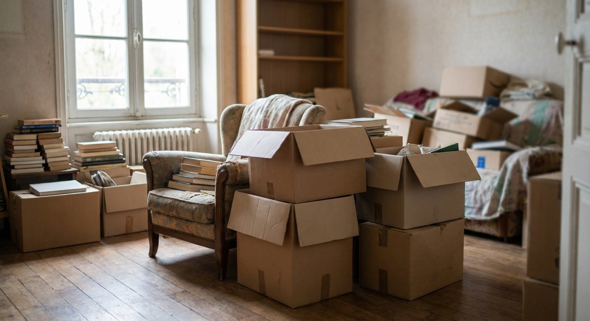 Maison avant débarras - pièce encombrée et désorganisée