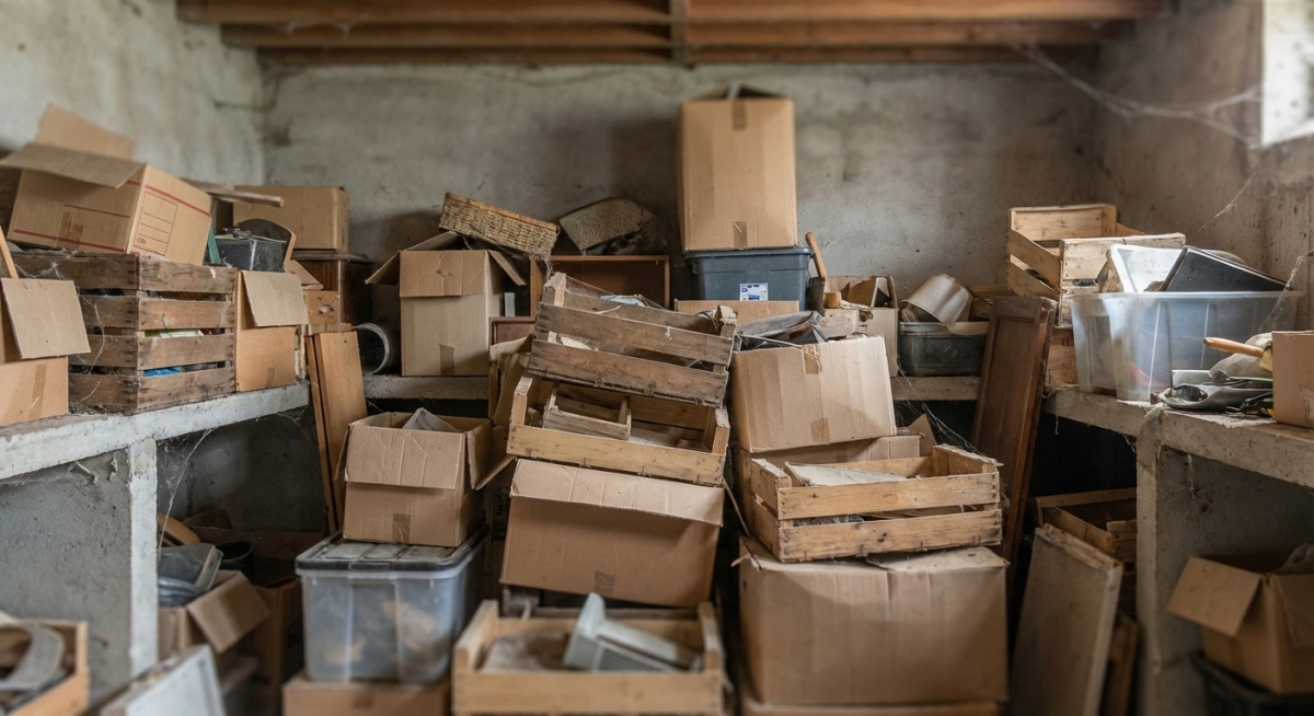 Cave encombrée avant débarras professionnel