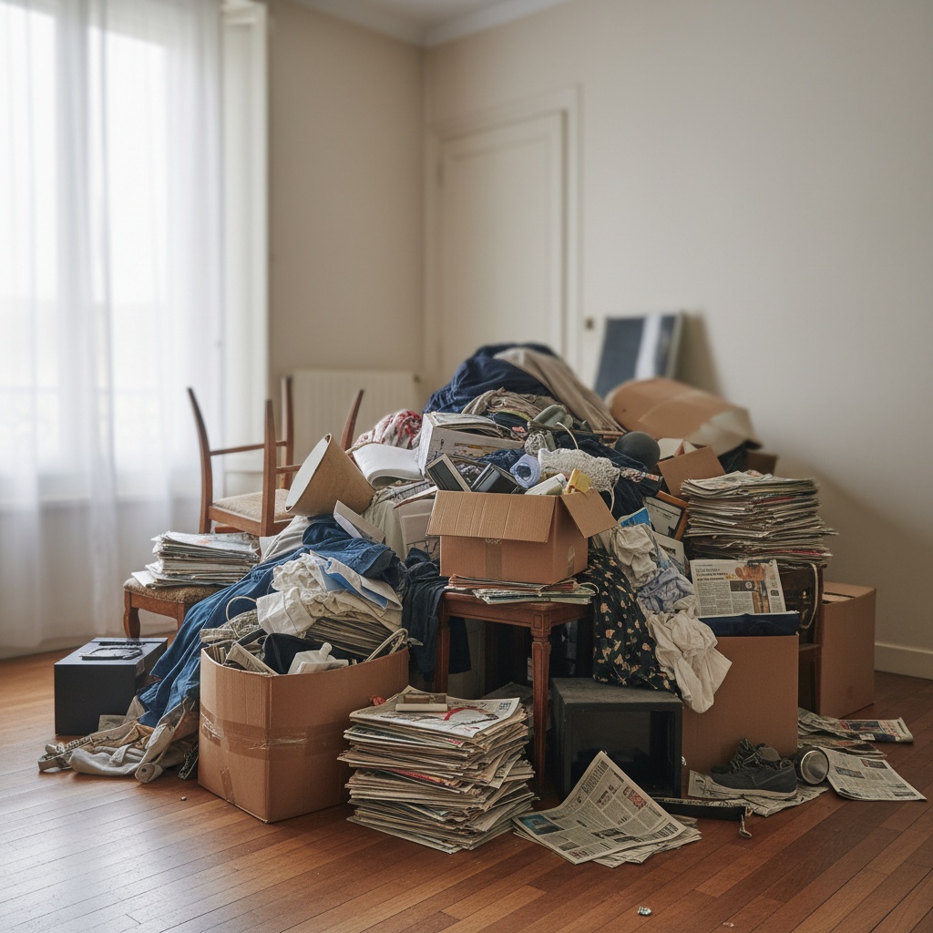 Pièce encombrée avant débarras professionnel