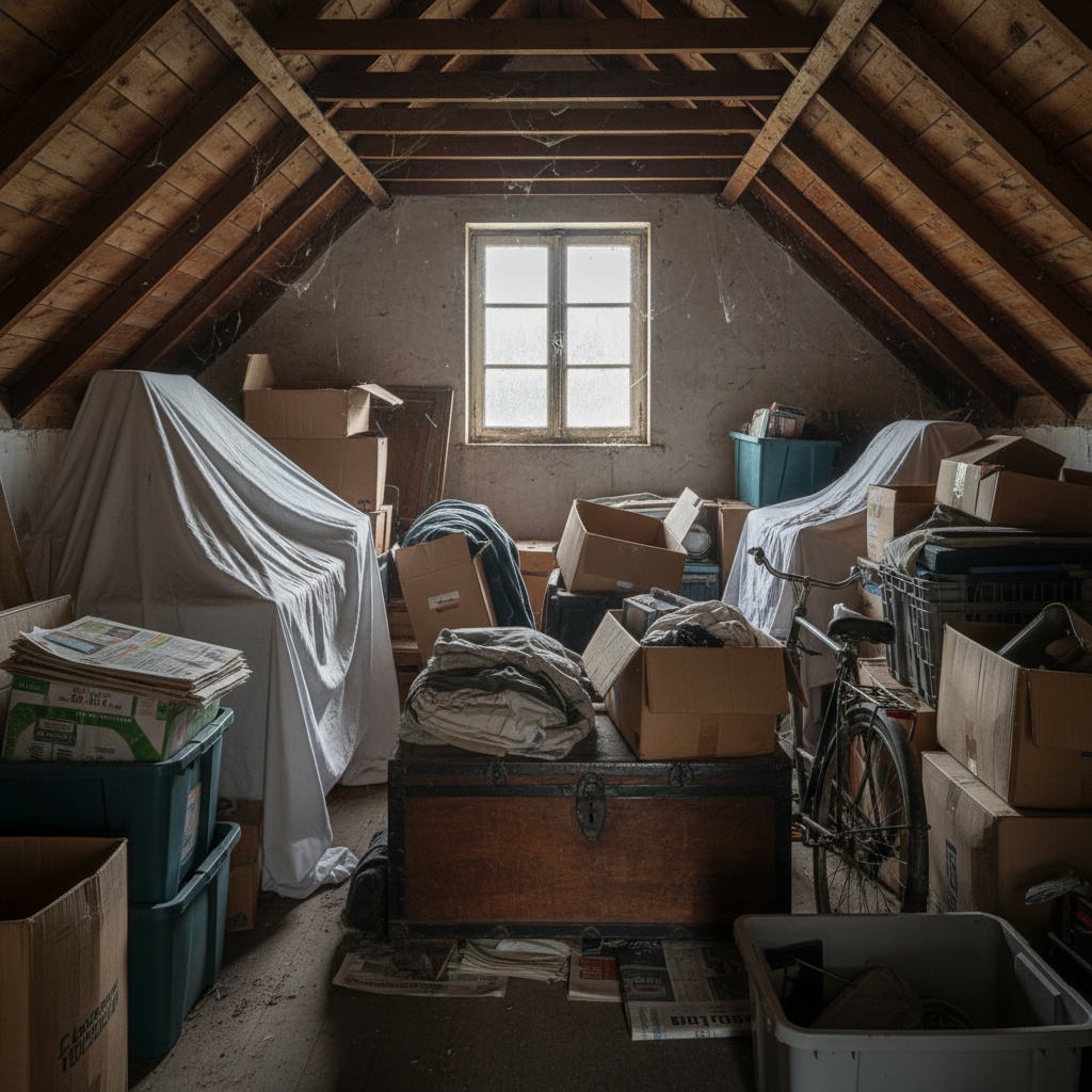 Grenier encombré avant débarras professionnel