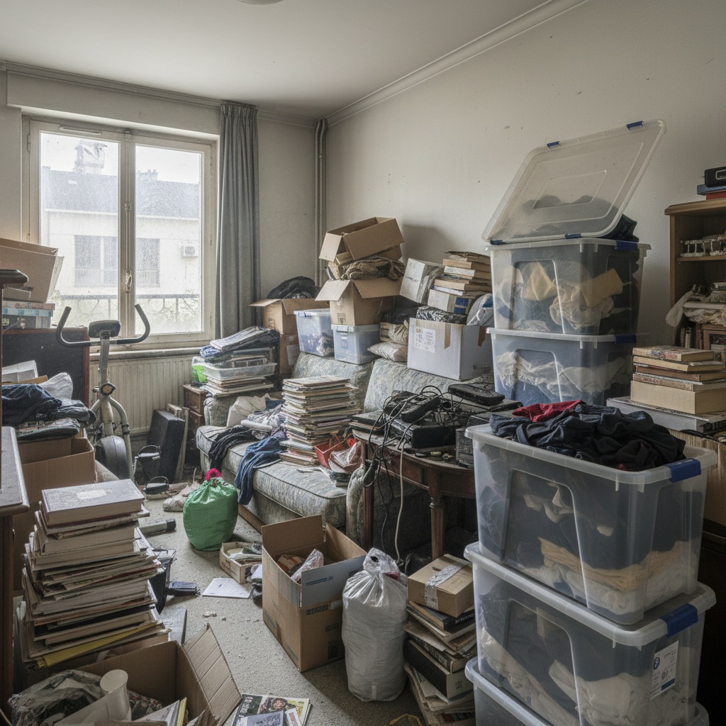 Appartement encombré avant le débarras à Colombes